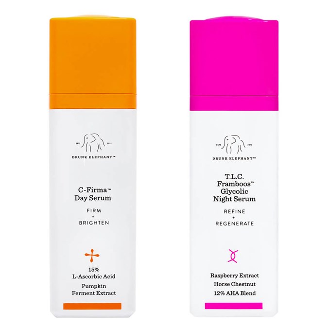 Drunk Elephant C-Firma™ Day Serum and Drunk Elephant T.L.C. Framboos™ Glycolic Night Serum