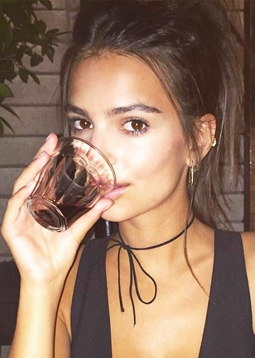 Emily Ratajkowski red wine