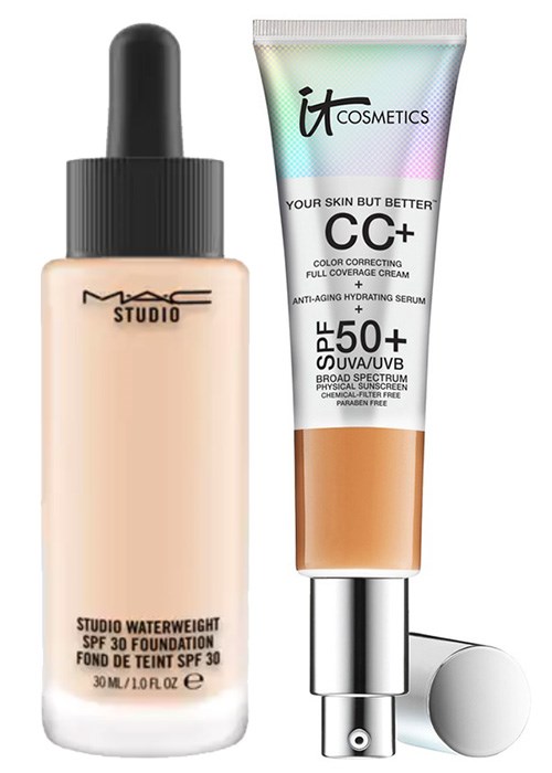 MAC Studio Waterweight Foundation SPF 30 and IT Cosmetics Your Skin But Better CC Cream with SPF 50+