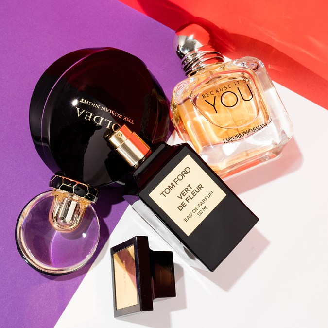 Bulgari Goldea The Roman Night EDP, Emporio Armani Because It’s You EDP and Tom Ford Vert de Fleur EDP