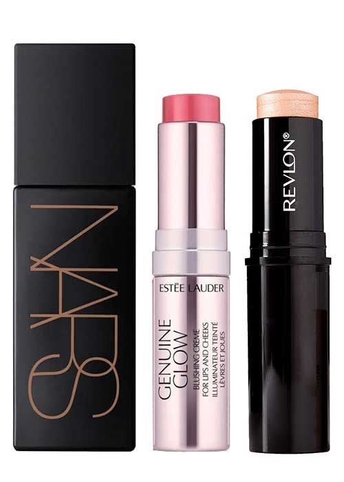 NARS Liquid Laguna Bronzer; Estée Lauder Genuine Glow Blushing Crème; Revlon Photo-Ready Insta-Fix Highlighting Stick