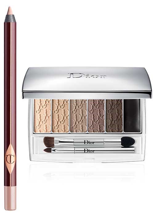 Charlotte Tilbury Rock ’N’ Kohl Liquid Eyeliner Pencil in Eye Cheat; Dior Eye Reviver Backstage Pros Illuminating Neutrals Eye Palette