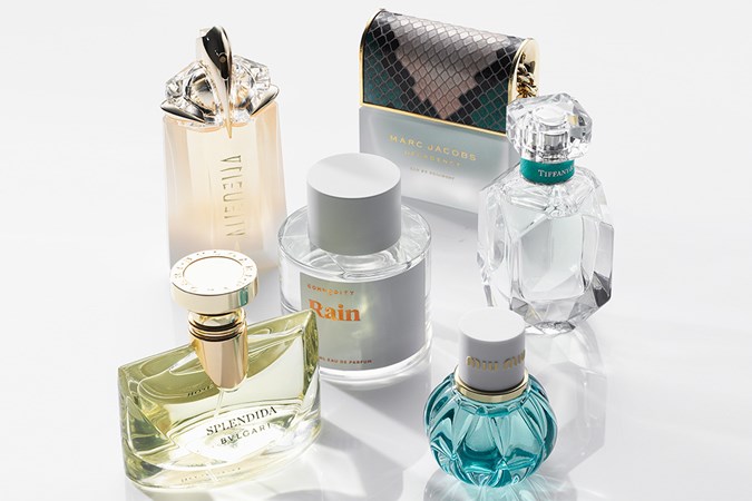 Bulgari Splendida Iris d’Or EDP; Thierry Mugler Alien Eau Sublime EDT; Commodity Rain EDP; Marc Jacobs Fragrance Decadence Eau So Decadent EDT; Tiffany & Co. EDP; Miu Miu Mini Miu L’Eau Bleue EDP