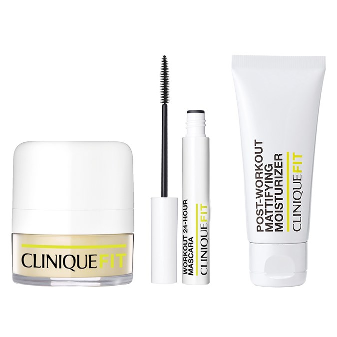 CliniqueFit Post-Workout Neutralizing Face Powder, CliniqueFit 24-Hour Mascara, CliniqueFit Post-Workout Mattifying Moisturizer