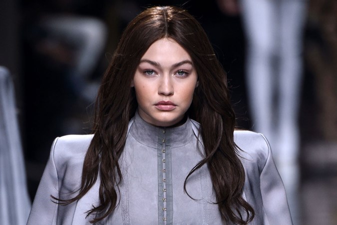 Gigi Hadid shows off brunette locks on the Balmain Fall 2016 runway