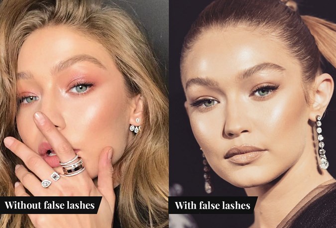 Before And After Photos Celebrities With False Eyelashes - Gigi Hadid